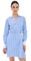 Veronica Beard Poppe Wrap-effect Striped Cotto-blend Poplin Mini Shirt Dress In Hydrangea/white