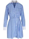 Veronica Beard Poppe Wrap-effect Striped Cotto-blend Poplin Mini Shirt Dress In 蓝色