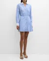 Veronica Beard Poppe Wrap-effect Striped Cotto-blend Poplin Mini Shirt Dress In Hydrangea/white