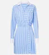 Veronica Beard Poppe Wrap-effect Striped Cotto-blend Poplin Mini Shirt Dress In Blue