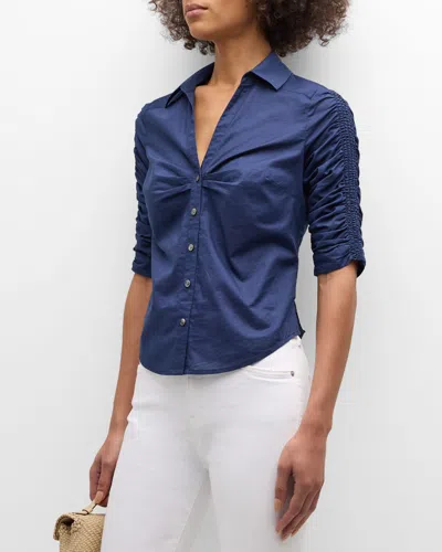 Veronica Beard Porta Ruched Button-front Shirt In Marine
