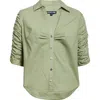 Veronica Beard Porta Ruched Cotton Button-up Shirt In Stone Army