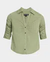 Veronica Beard Porta Ruched Cotton Button-up Shirt In Stone Army