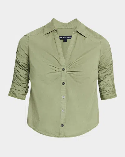VERONICA BEARD PORTA RUCHED-SLEEVE BUTTON-FRONT SHIRT