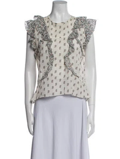 Pre-owned Veronica Beard Printed Bateau Neckline Crop Top In Multi