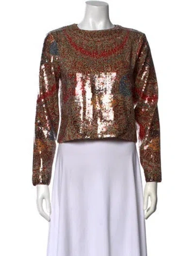 Pre-owned Veronica Beard Printed Bateau Neckline Crop Top W/ Tags In Burgundy