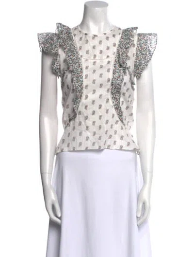 Pre-owned Veronica Beard Printed Bateau Neckline Crop Top In White