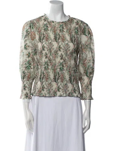 Pre-owned Veronica Beard Printed Crew Neck Blouse In White