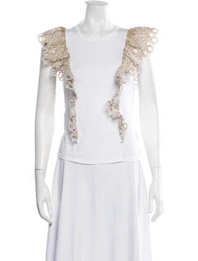 Pre-owned Veronica Beard Printed Crew Neck Top In White