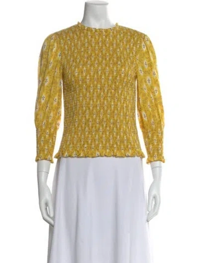 Pre-owned Veronica Beard Printed Crew Neck Top In Yellow