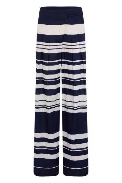 Veronica Beard Printed Linen-blend Wide-leg Pants With Crossover Belt In Black