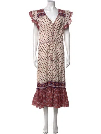 Pre-owned Veronica Beard Printed Long Dress In Neutrals/red