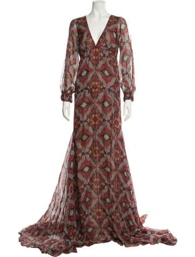 Pre-owned Veronica Beard Printed Long Dress In Red