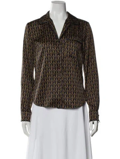 Pre-owned Veronica Beard Printed Long Sleeve Blouse In Black