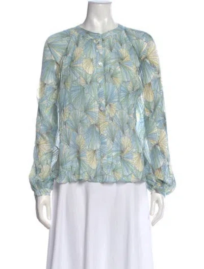 Pre-owned Veronica Beard Printed Long Sleeve Blouse In Blue