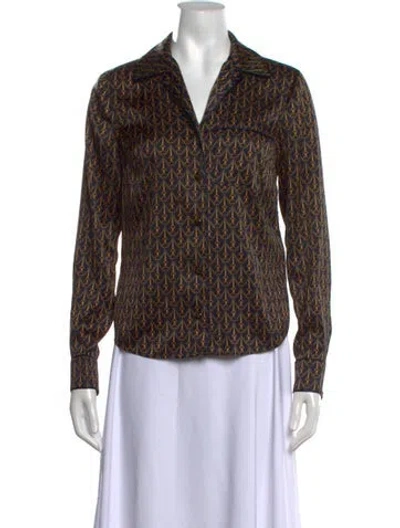 Pre-owned Veronica Beard Printed Long Sleeve Blouse In Blue/yellow