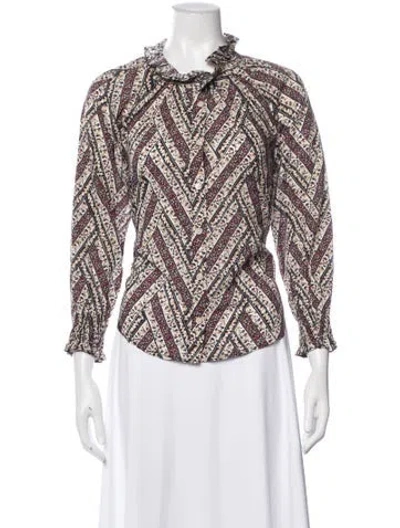 Pre-owned Veronica Beard Printed Long Sleeve Blouse In Neutral
