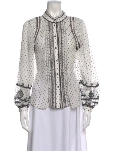 Pre-owned Veronica Beard Printed Long Sleeve Blouse In White