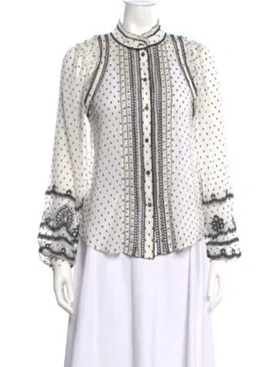 Pre-owned Veronica Beard Printed Long Sleeve Blouse In White