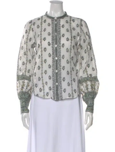 Pre-owned Veronica Beard Printed Long Sleeve Blouse In White