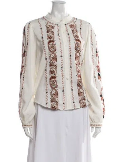 Pre-owned Veronica Beard Printed Long Sleeve Blouse In White