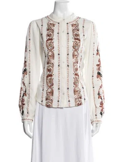 Pre-owned Veronica Beard Printed Long Sleeve Blouse In White