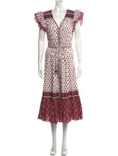 Pre-owned Veronica Beard Printed Midi Length Dress In White