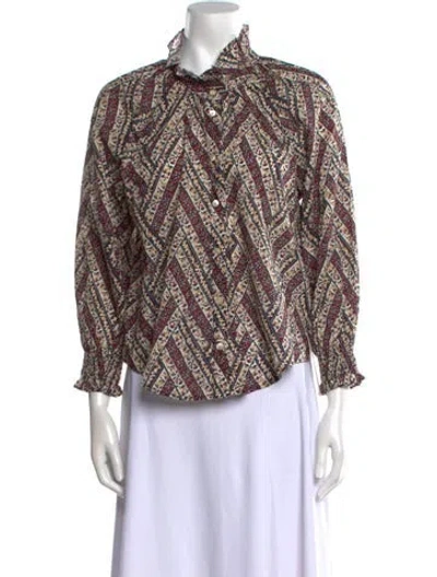 Pre-owned Veronica Beard Printed Mock Neck Blouse
