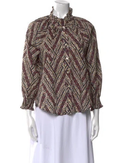 Pre-owned Veronica Beard Printed Mock Neck Blouse