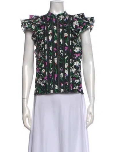 Pre-owned Veronica Beard Printed Mock Neck Blouse In Black