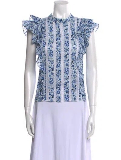 Pre-owned Veronica Beard Printed Mock Neck Blouse In Blue