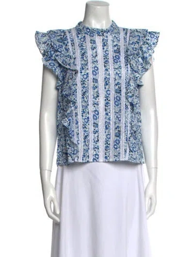 Pre-owned Veronica Beard Printed Mock Neck Blouse In Blue