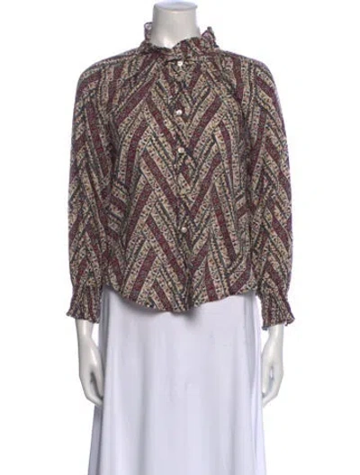 Pre-owned Veronica Beard Printed Mock Neck Blouse In Neutral