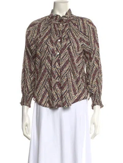 Pre-owned Veronica Beard Printed Mock Neck Blouse W/ Tags In Burgundy