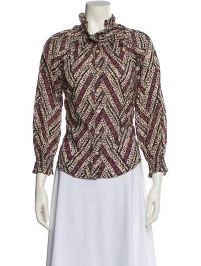 Pre-owned Veronica Beard Printed Mock Neck Blouse In White