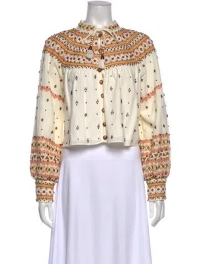 Pre-owned Veronica Beard Printed Mock Neck Crop Top In Neutral