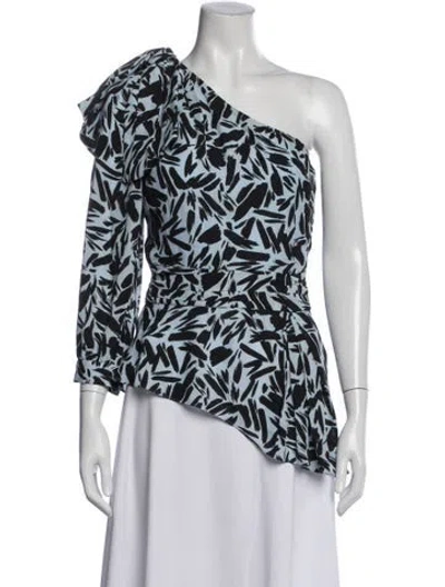 Pre-owned Veronica Beard Printed One-shoulder Top In Blue
