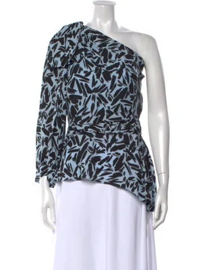 Pre-owned Veronica Beard Printed One-shoulder Top In Blue