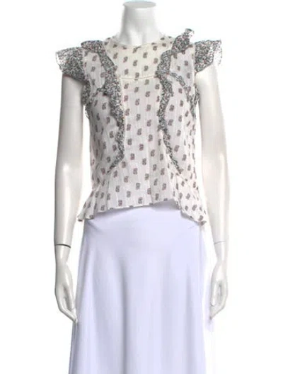 Pre-owned Veronica Beard Printed Scoop Neck Crop Top In White