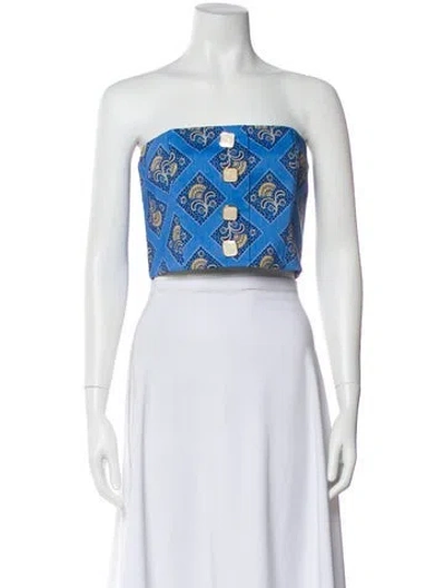 Pre-owned Veronica Beard Printed Strapless Crop Top In Blue
