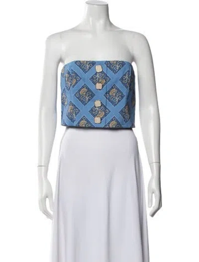 Pre-owned Veronica Beard Printed Strapless Crop Top W/ Tags In Blue
