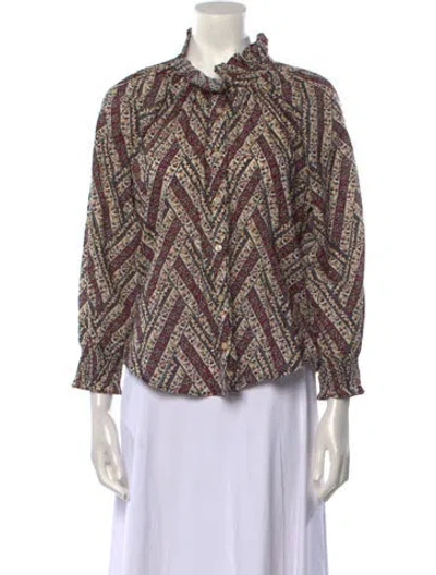 Pre-owned Veronica Beard Printed Three-quarter Sleeve Button-up Top In Neutral