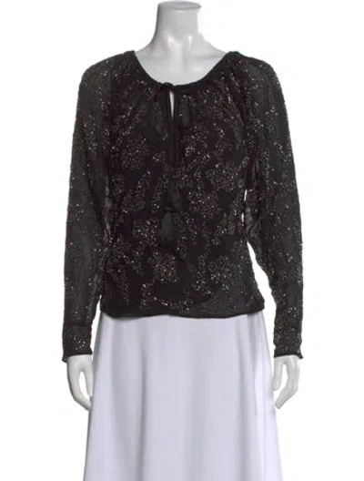 Pre-owned Veronica Beard Printed Tie Neck Blouse In Black
