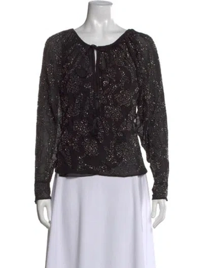 Pre-owned Veronica Beard Printed Tie Neck Blouse In Black