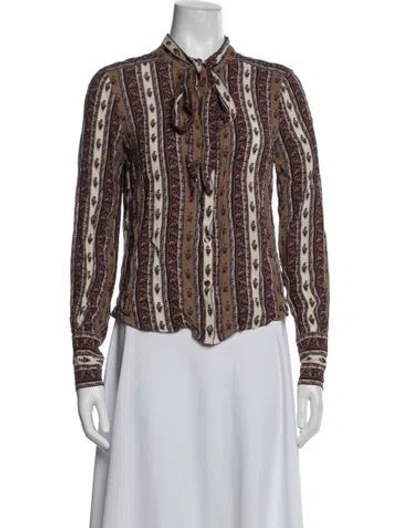 Pre-owned Veronica Beard Printed Tie Neck Blouse In Multicolor