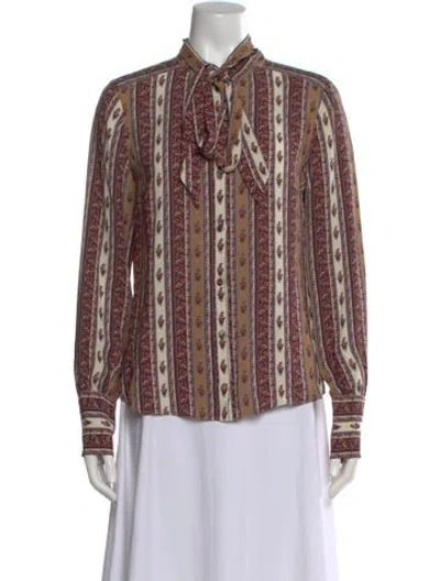 Pre-owned Veronica Beard Printed Tie Neck Blouse In Red