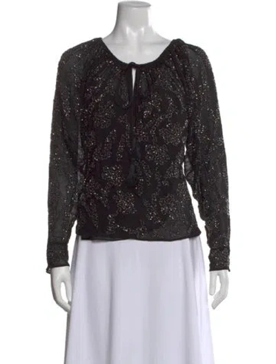 Pre-owned Veronica Beard Printed Tie Neck Blouse W/ Tags In Black