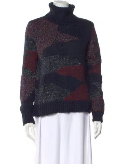 Pre-owned Veronica Beard Printed Turtleneck Sweater In Blue