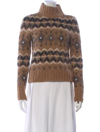 Pre-owned Veronica Beard Printed Turtleneck Sweater In Brown