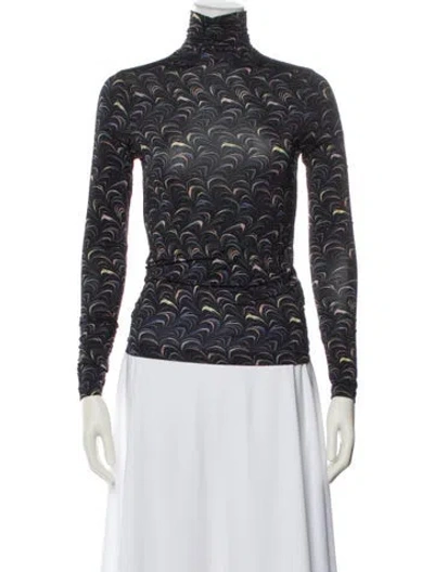 Pre-owned Veronica Beard Printed Turtleneck Top In Black